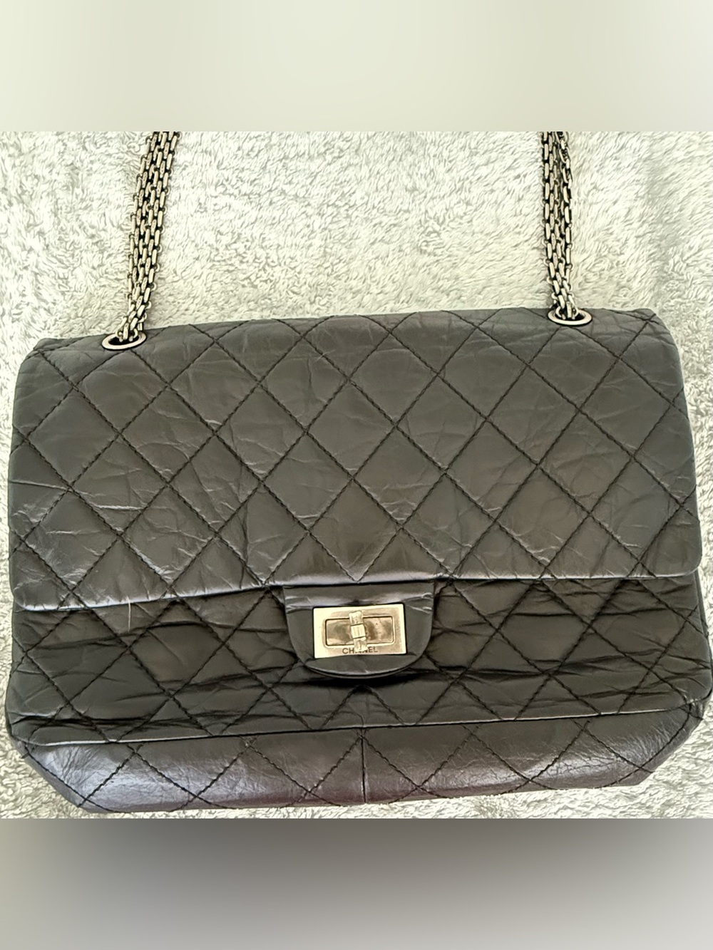 Authentic CHANEL 2.55 Reissue 227 Double Flap Black Aged Calfskin (2012)